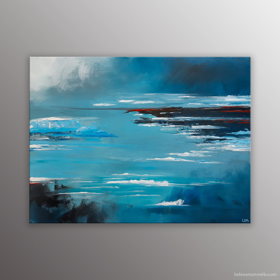 Paysage abstrait de l'artiste Helena Monniello qui représente un bord de mer après un orage