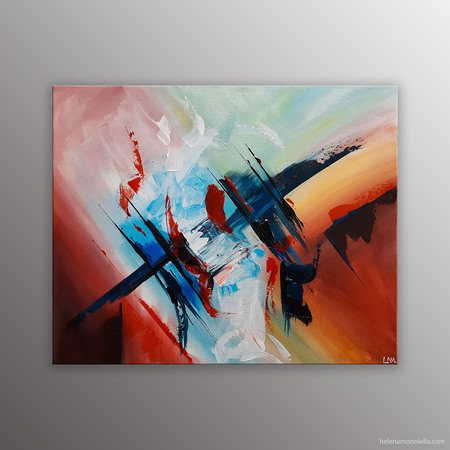 Peinture abstraite de l'artiste Helena Monniello très colorée qui symbolise un choix.