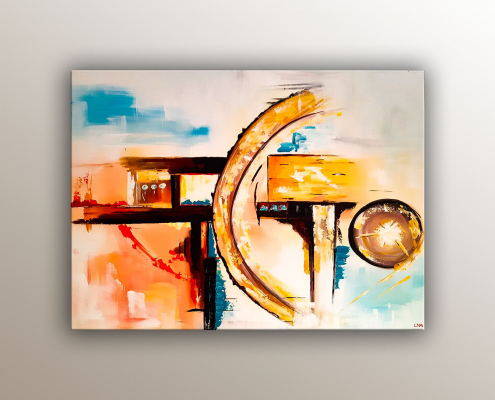 Peinture abstraite de l'artiste Helena Monniello qui représente le symbole d'un élan.