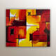 Peinture abstraite de l'artiste Helena Monniello dans des tons vifs de rouge et jaune. Dimensions : 66*55 cm.