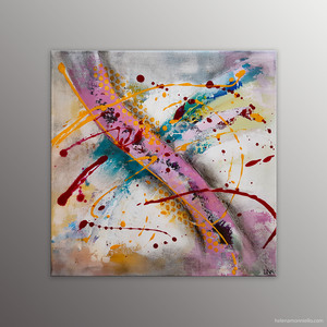 Peinture abstraite de l'artiste Helena Monniello dans les couleurs des bonbons arlequin