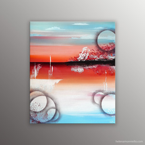 Paysage abstrait de l'artiste Helena Monniello, dans des tons bleus et rouges évoquant la mer