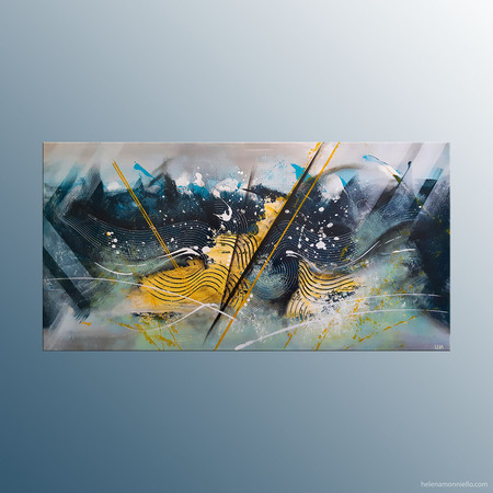 Peinture abstraite de l'artiste Helena Monniello représentant une harpe.