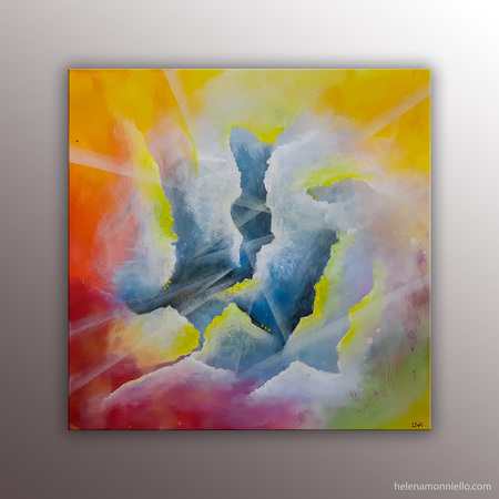 Peinture abstraite de l'artiste Helena Monniello très vive qui illuminera votre intérieur.
