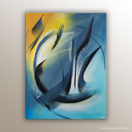 Peinture abstraite de l'artiste Helena Monniello qui symbolise la légèreté, les nuages.