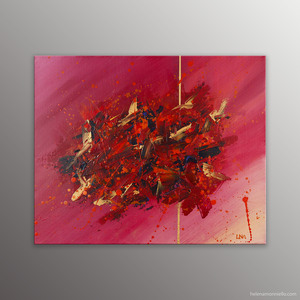 Peinture abstraite de l'artiste Helena Monniello dans des tons de rouge qui évoque l'amour, la passion.