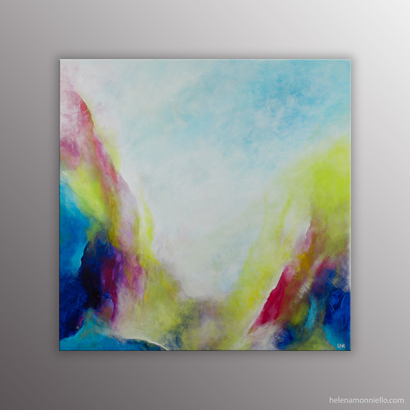 Peinture abstraite de l'artiste Helena Monniello inspirée des effluves matinales autour de chez elle.