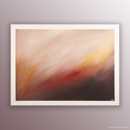 Peinture abstraite de l'artiste Helena Monniello représentant un champ de blé dans des tons de marron, nude.