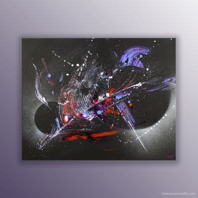 Battlestar peinture abstraite de l'artiste Helena Monniello évoquant les étoiles, le cosmos.