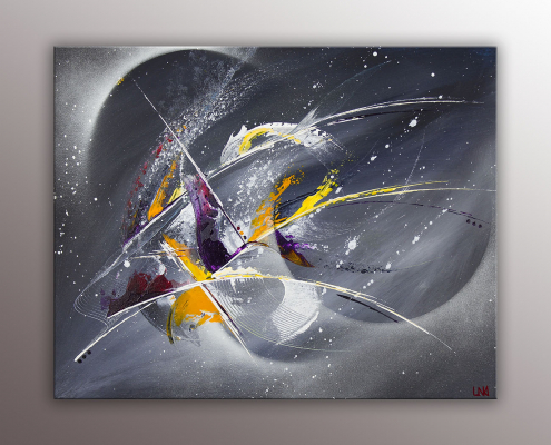 Peinture abstraite de l'artiste Helena Monniello dans le thème des étoiles filantes.