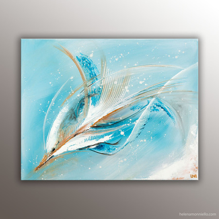 Tel un jeu, peinture abstraite de l'artiste Helena Monniello représentant un dauphin entrain de jouer.