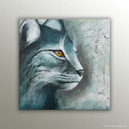 Peinture animalière de l'artiste Helena Monniello représentant un regard de lynx