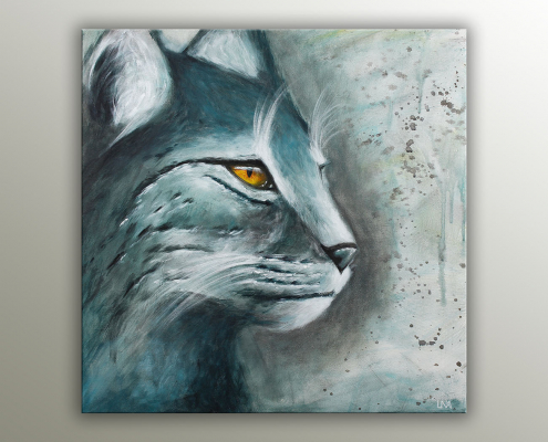 Peinture animalière de l'artiste Helena Monniello représentant un regard de lynx