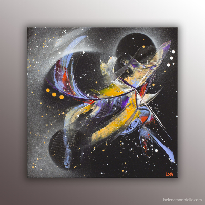 Galaxia, peinture abstraite de l'artiste Helena Monniello dans l'esprit cosmos.