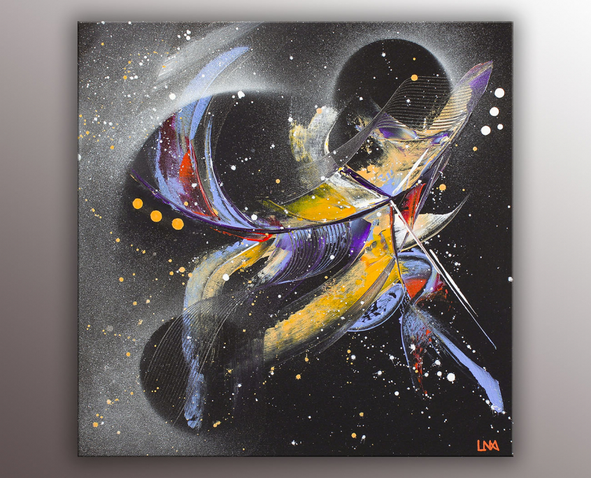 Galaxia, peinture abstraite de l'artiste Helena Monniello dans l'esprit cosmos.