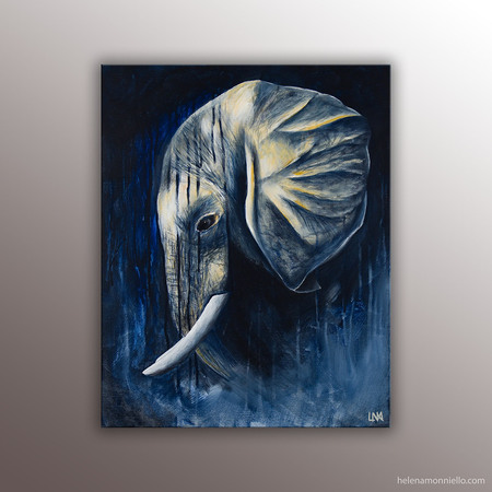 Portrait animalier de l'artiste Helena Monniello "Ivoire" représentant un éléphant de profil.