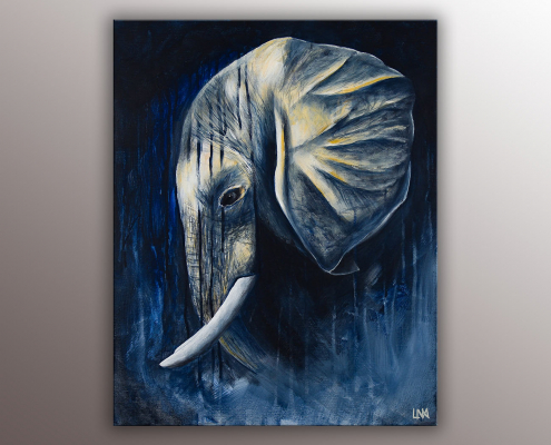 Portrait animalier de l'artiste Helena Monniello "Ivoire" représentant un éléphant de profil.