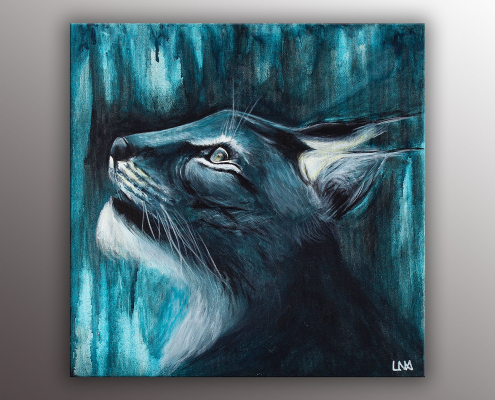 L'instinct, portrait animalier de l'artiste Helena Monniello représentant un lynx.