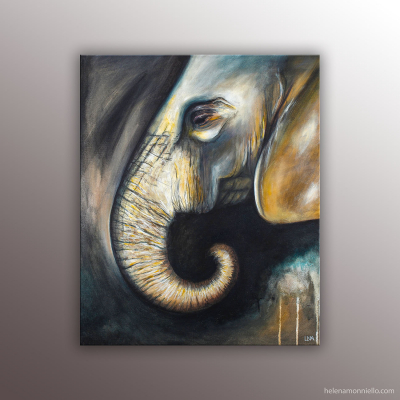 Sans défense, portrait animalier de l'artiste Helena Monniello représentant un éléphant.