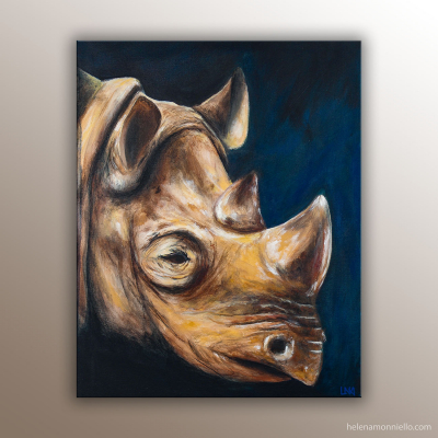 Portrait animalier d'un rhinocéros de l'artiste Helena Monniello.