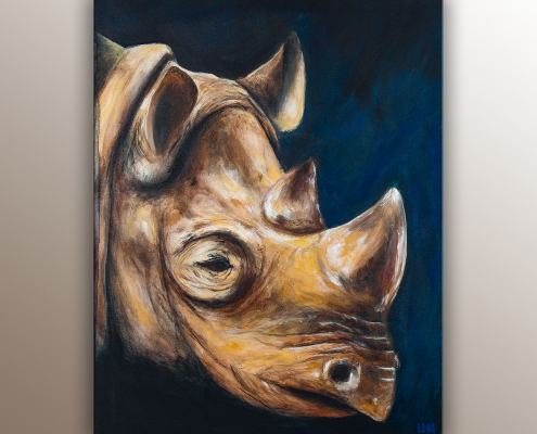 Portrait animalier d'un rhinocéros de l'artiste Helena Monniello.