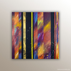 "In fire" peinture abstraite de l'artiste Helena Monniello avec des fondus de couleurs chaudes.