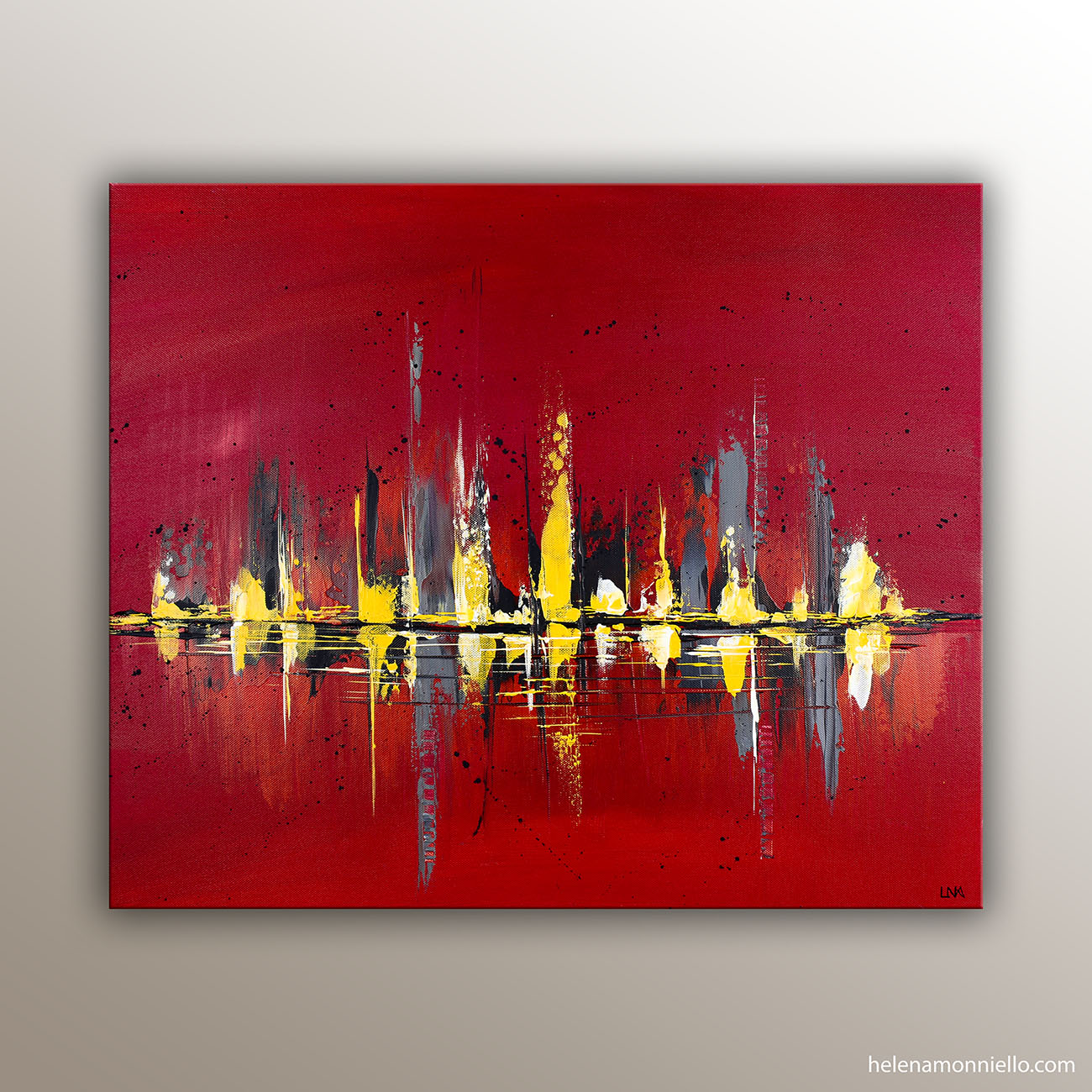 Land 338 est un paysage abstrait acrylique de l'artiste Helena Monniello dans des tons rouges.