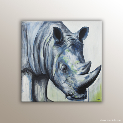 "Tout en émotion", portrait animalier de l'artiste Helena Monniello représentant un rhinocéros.