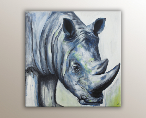 "Tout en émotion", portrait animalier de l'artiste Helena Monniello représentant un rhinocéros.