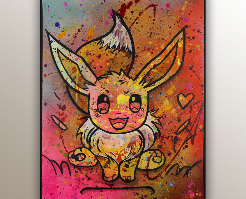 "Evoli" Peinture pop art de l'artiste Helena Monniello représentant le Pokémon Evoli.