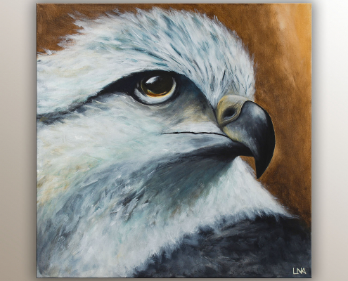 "Focus" : portrait animalier de l'artiste Helena Monniello représentant un faucon.