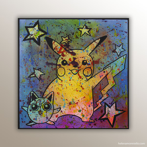 "Pika Pika" peinture de l'artiste Helena Monniello dans un style pop art représentant pikachu.
