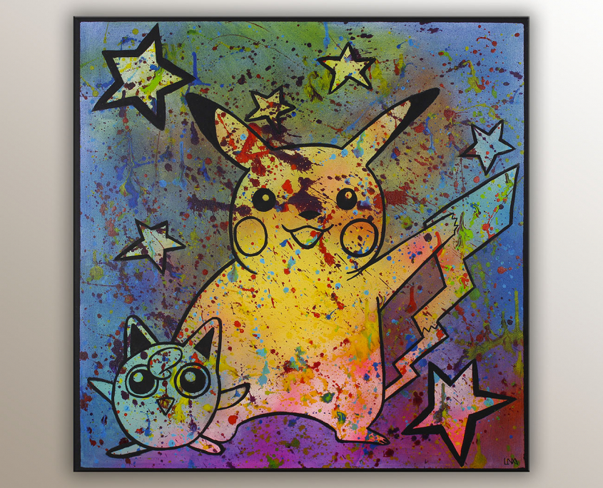 "Pika Pika" peinture de l'artiste Helena Monniello dans un style pop art représentant pikachu.