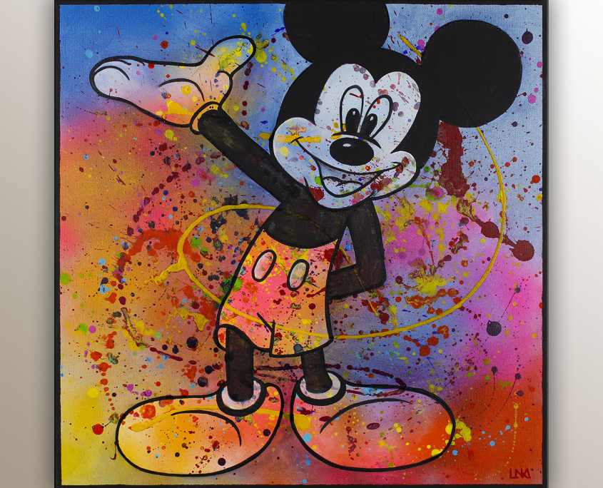 MickeyM est une oeuvre PopArt de l'artiste Helena Monniello représentant Mickey Mouse haut en couleur.