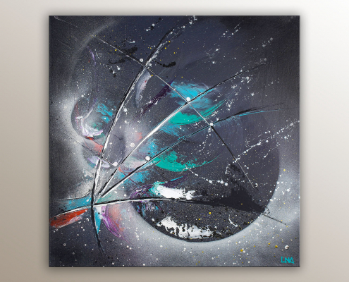 "Astres" peinture acrylique de l'artiste Helena Monniello représentant le cosmos.