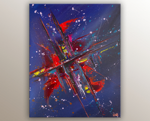"Au loin" peinture abstraite de l'artiste Helena Monniello inspirée de l'espace.