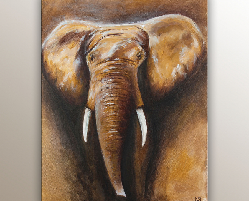 "The second" portrait d'éléphant par l'artiste Helena Monniello dans des couleurs naturelles.