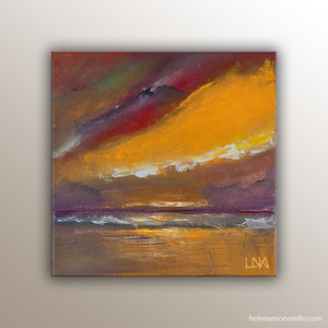 "Sunset" peinture semi abstraite de l'artiste Helena Monniello représentant un coucher de soleil sur la mer.