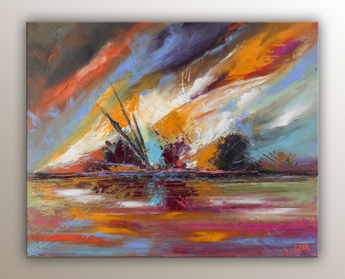 "Explosion de couleurs" est une peinture semi-abstraite de l'artiste Helena Monniello