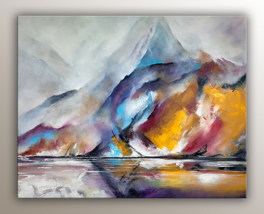 "Lac glacière de Melo" est une œuvre acrylique de l'artiste Helena Monniello représentant un paysage abstrait.