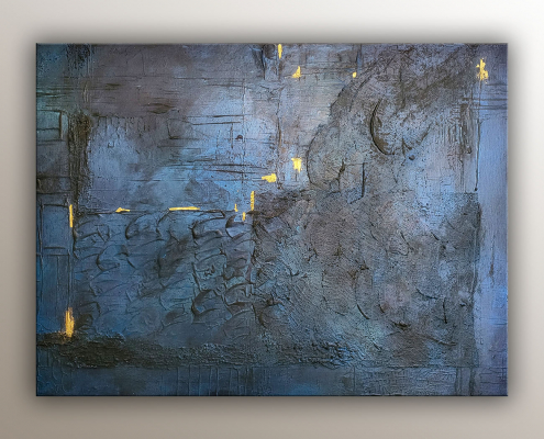 Abysses peinture abstraite de l'artiste Helena Monniello dans un monochrome bleu