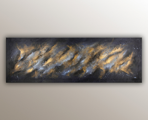 "Cosmique" : peinture abstraite de l'artiste Helena Monniello dans le thème de la galaxie et du dragon
