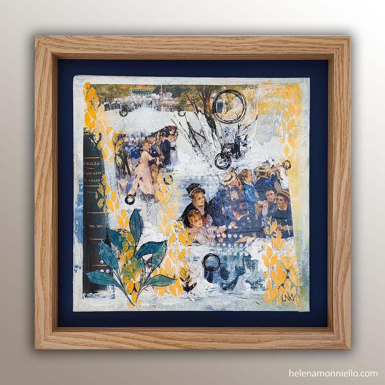 Collage "Les arbres" mêlant peinture, motifs végétaux et scènes humaines, hommage à la nature et à ses enjeux.