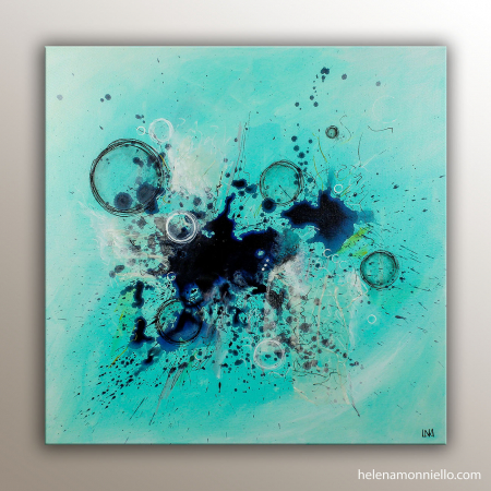 Œuvre abstraite « Expérience » en collage et peinture, évoquant les expériences de vie et la transformation.