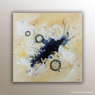 Œuvre abstraite « Mémoire stellaires » en collage et peinture, évoquant les mémoires cosmiques et la lumière stellaire.