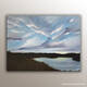 Peinture acrylique représentant le lac de Vouglans dans le Jura, avec un vaste ciel nuageux et une lumière douce sur l'eau. Œuvre de LNA.